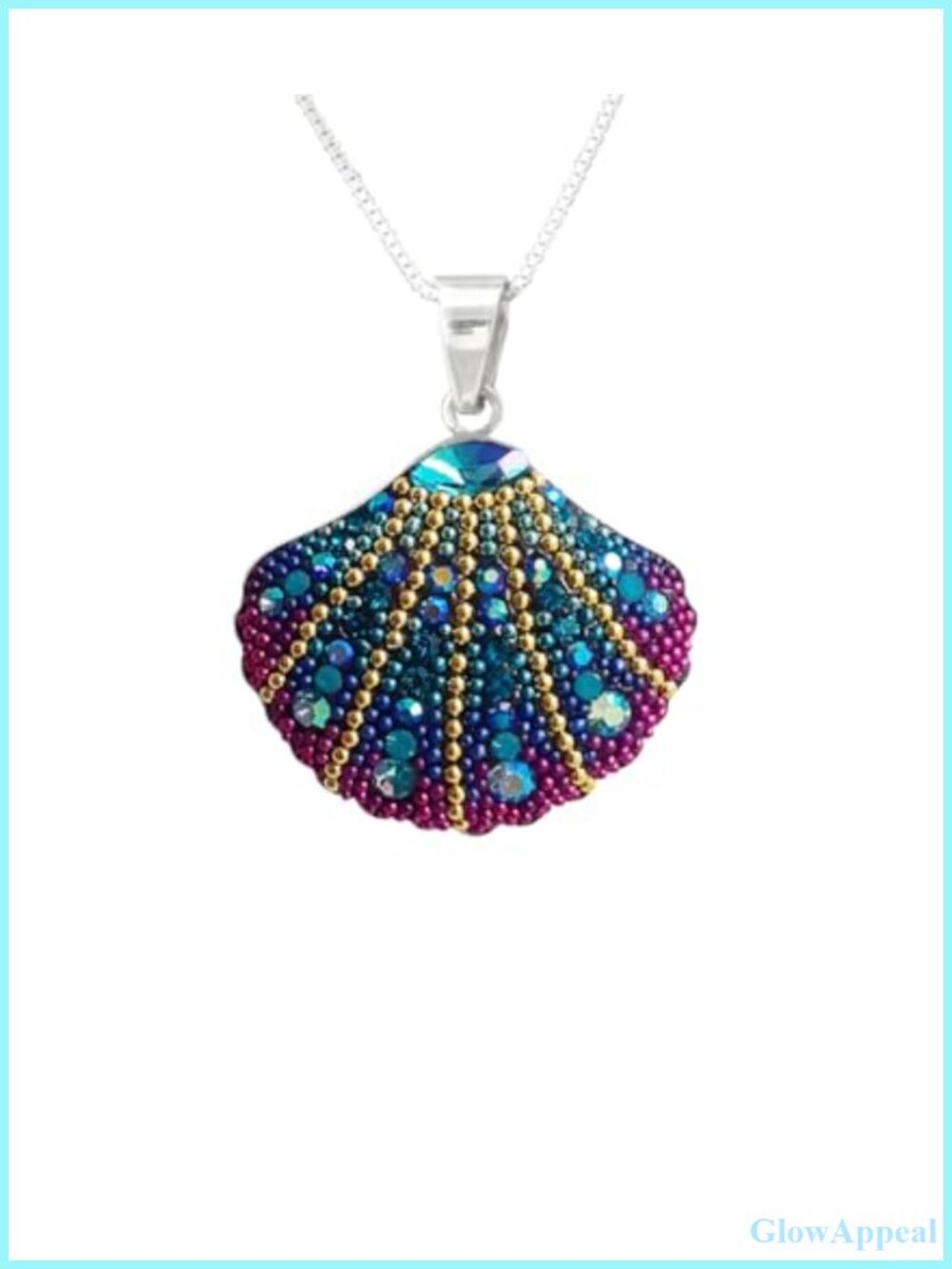 925 Sterling Silver Sea Shell Pendant Handmade Crystal Mexican